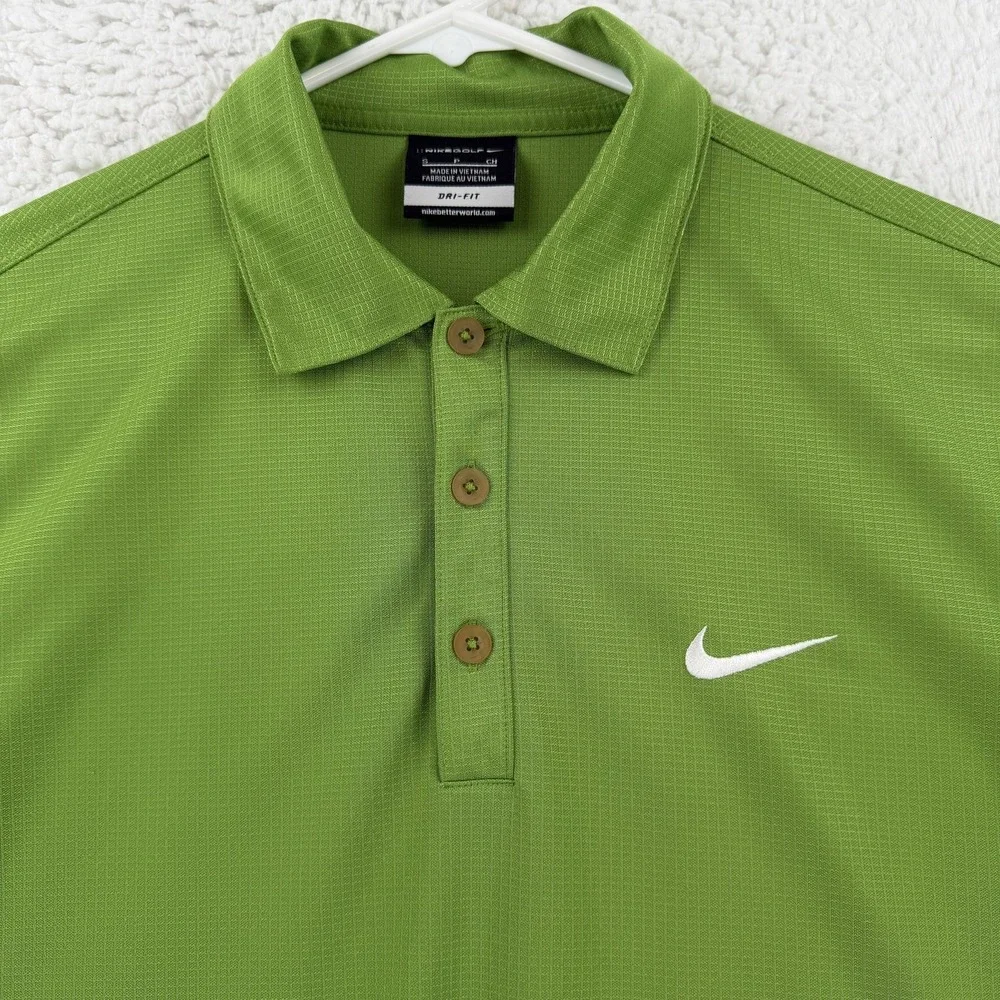 Nike Golf Polo Shirt Mens Small Green Solid Dri-FIT Knit Golf Performance Top
